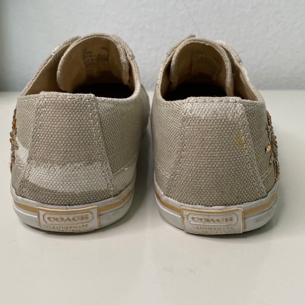 COACH Kennedi Slip On Sneakers Women's Gold Sequin Embellished Shoes 6B‎ - Picture 6 of 11